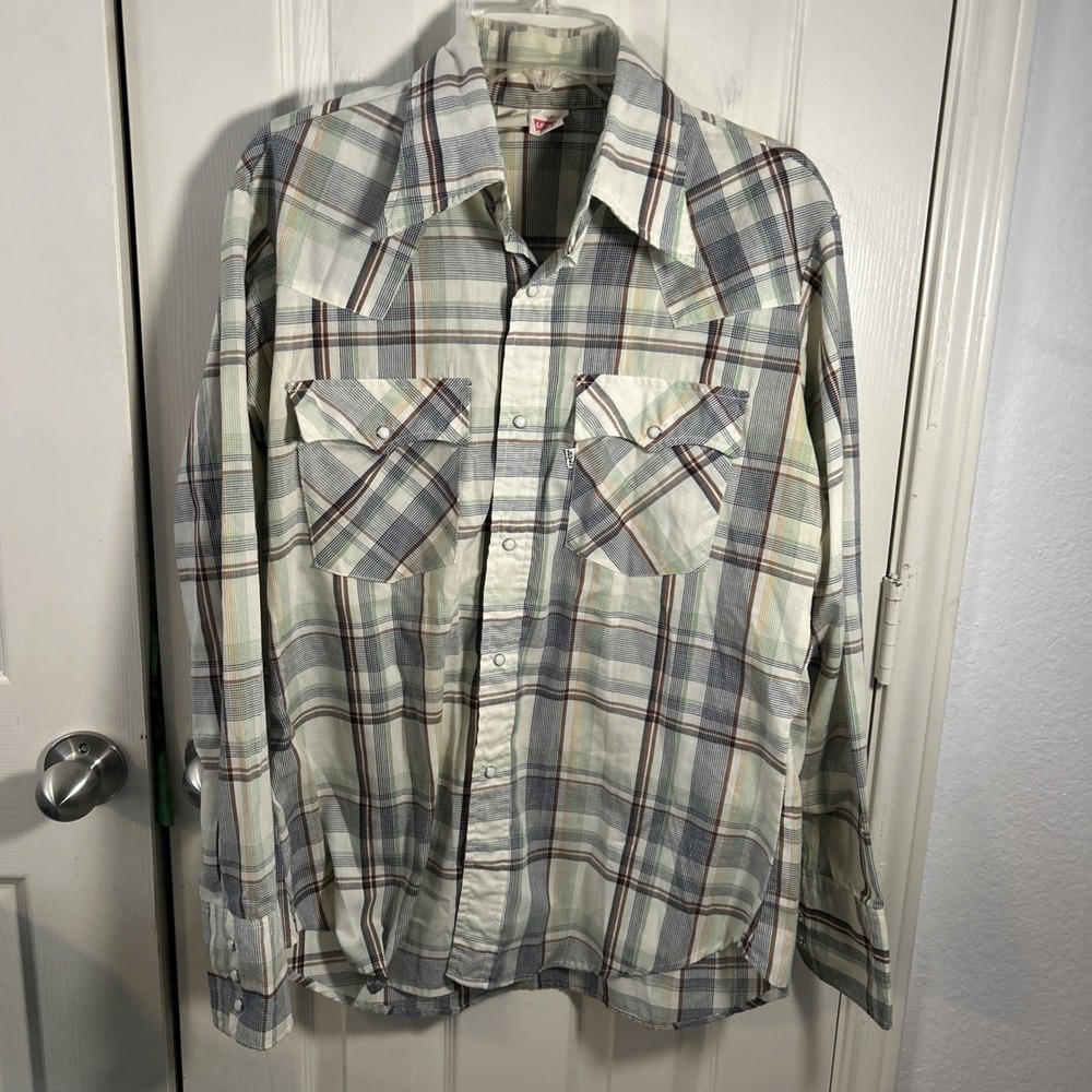 Vintage 70s/80s Levi's Pearl Snap Button Up Western Shirt Size Large